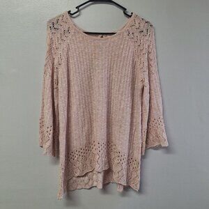 LC Lauren Conrad Pink Sweater Thin Knit Womens Medium‎ Bell Sleeve